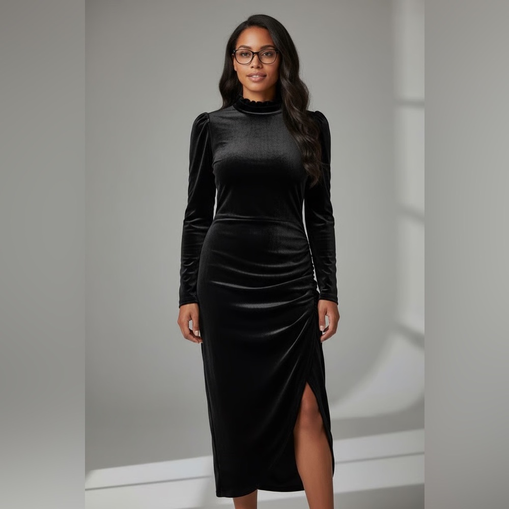 Fashion Nova- Elegant Black Velvet Dress(size L)